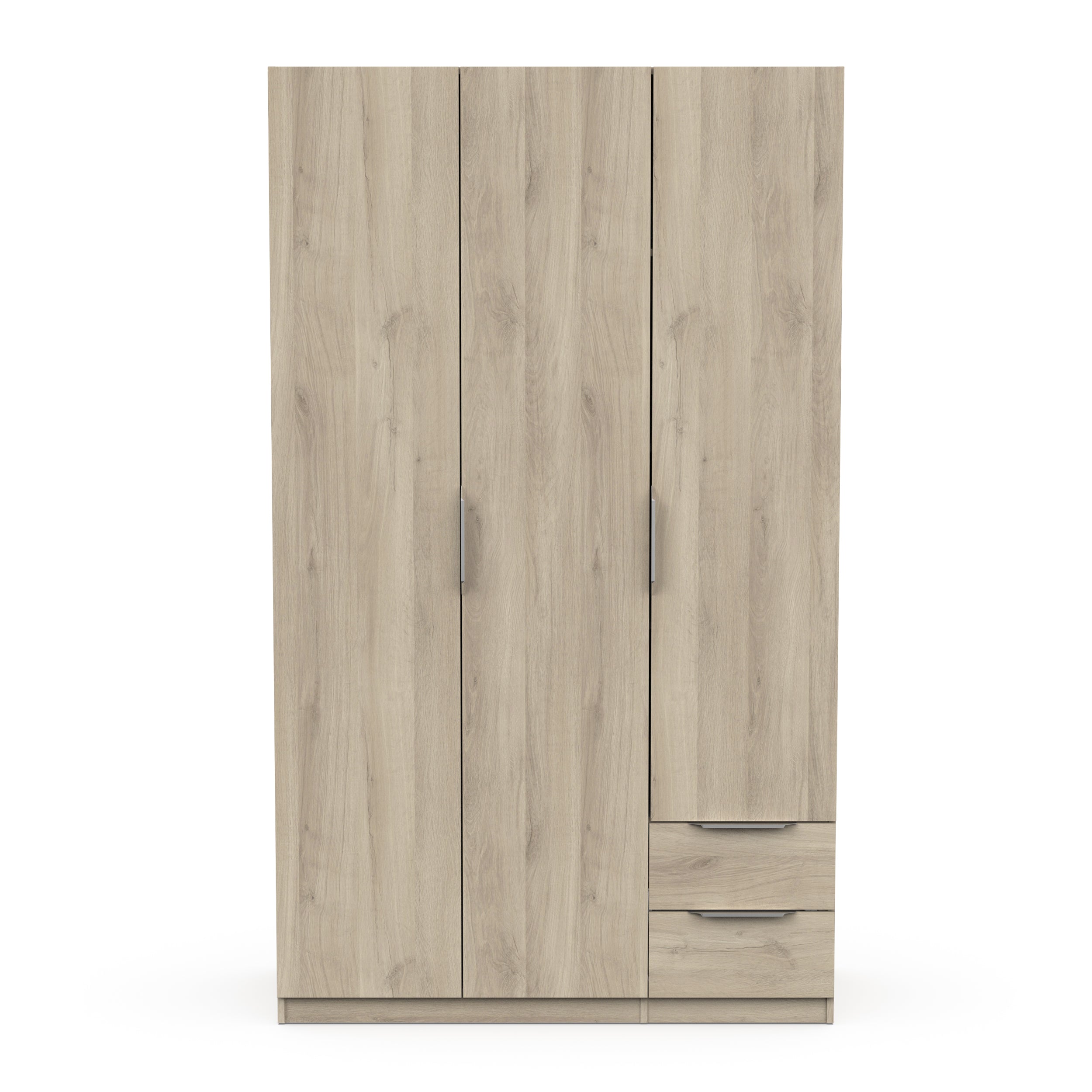 Chicago 3 Door 2 Drawer Oak Effect 120cm Space Saving Triple Wardrobe - FurniComp