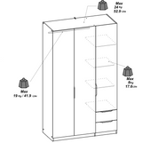 Chicago 3 Door 2 Drawer Matt White & Oak Effect 120cm Mirrored Triple Wardrobe - FurniComp