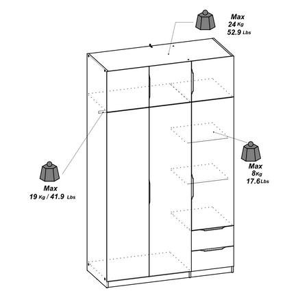 Chicago 6 Door 2 Drawer 120cm Matt White Space Saving Wardrobe - FurniComp