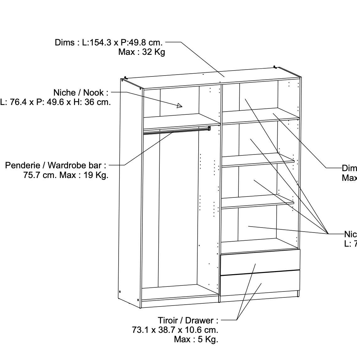 Chicago 8 Door 2 Drawer 160cm Matt White Space Saving Wardrobe - FurniComp