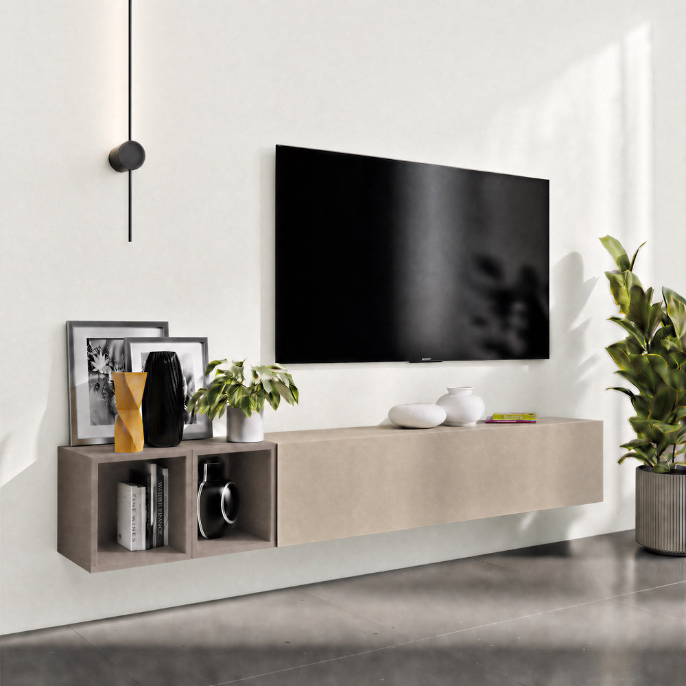 Combo 194cm Floating Wall Hung TV Entertainment Unit – Stone & Bronze - FurniComp