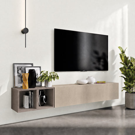 Combo 194cm Floating Wall Hung TV Entertainment Unit – Stone & Bronze - FurniComp