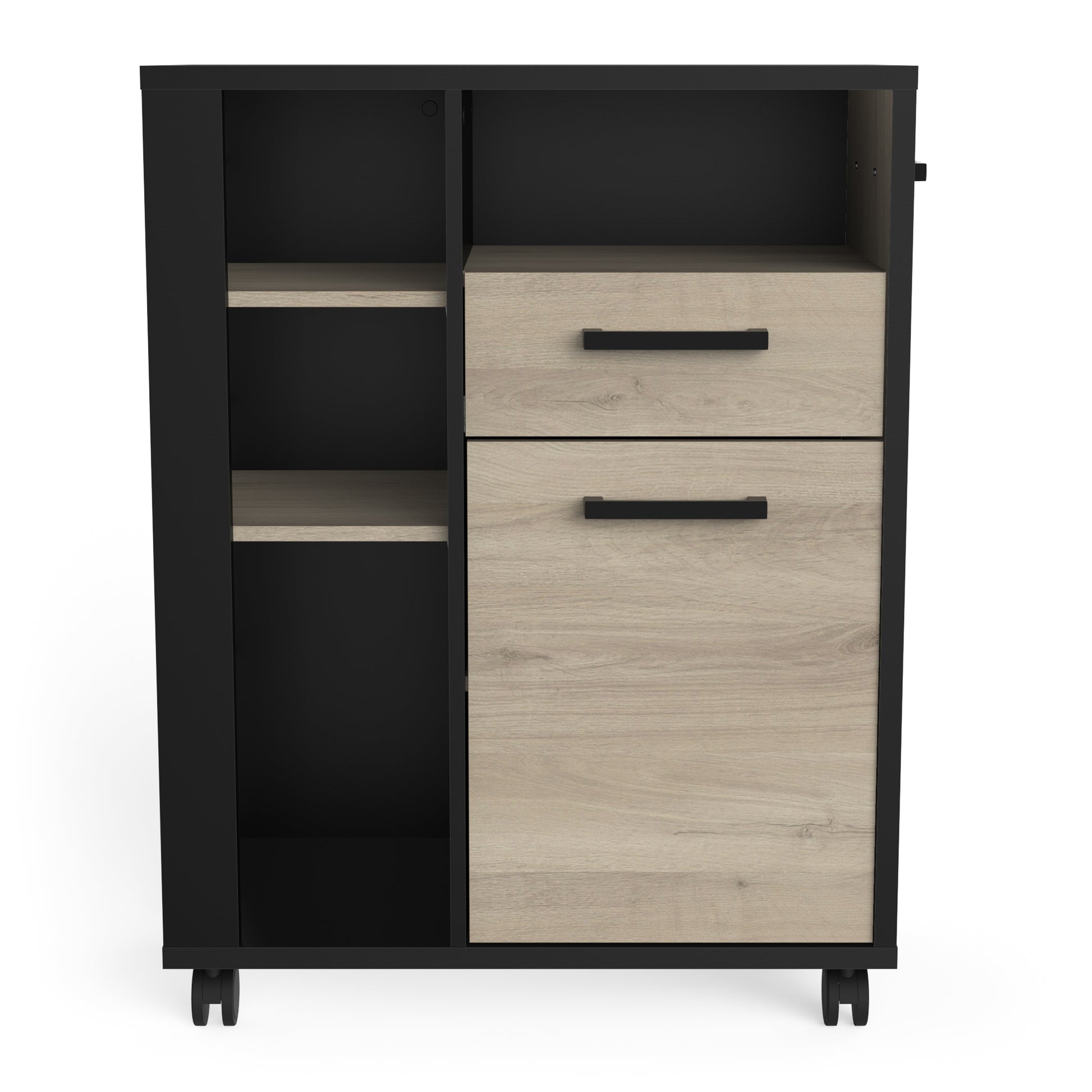 Cole Kitchen Pantry Storage Trolley - Kronberg Oak & Black - FurniComp