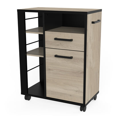 Cole Kitchen Pantry Storage Trolley - Kronberg Oak & Black - FurniComp