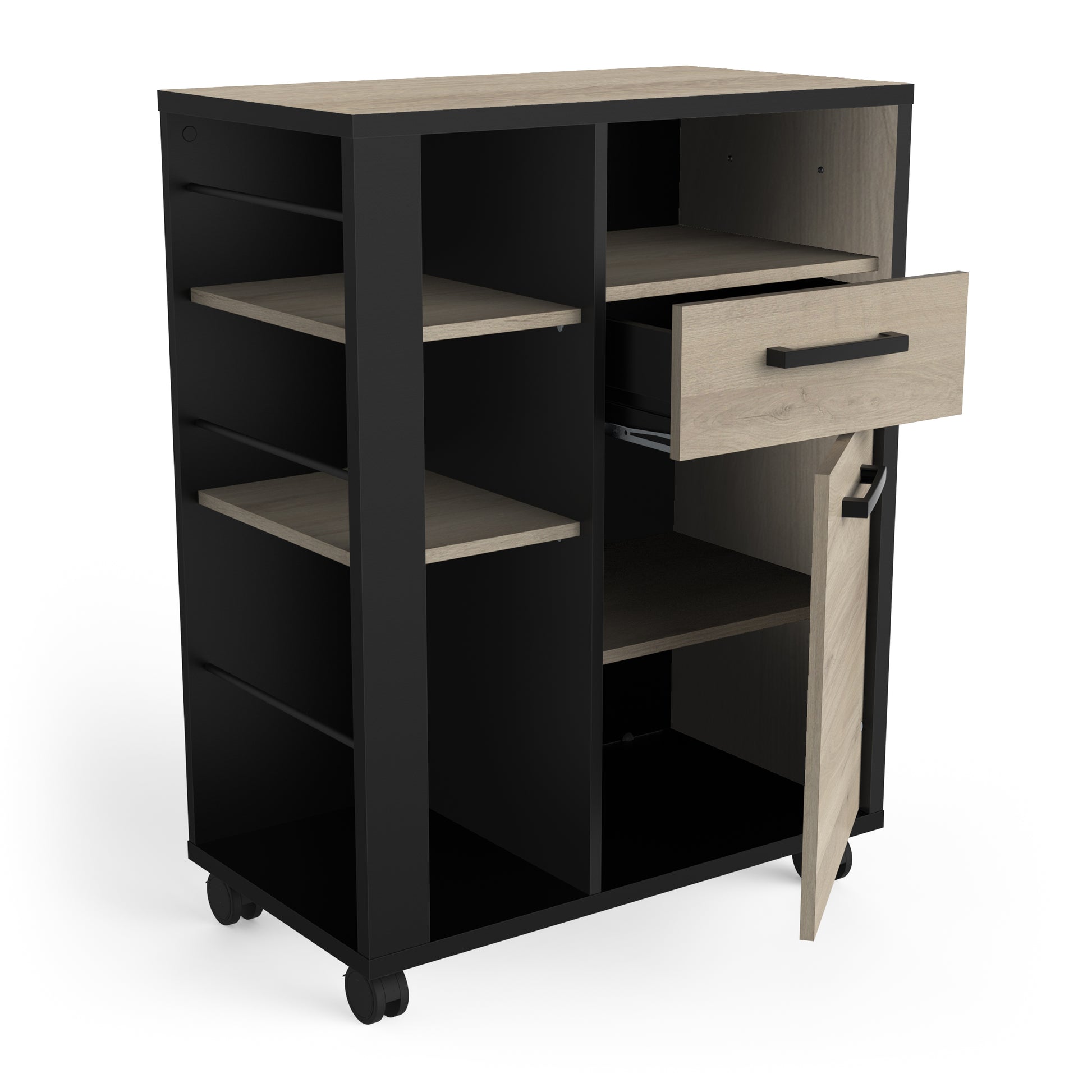 Cole Kitchen Pantry Storage Trolley - Kronberg Oak & Black - FurniComp