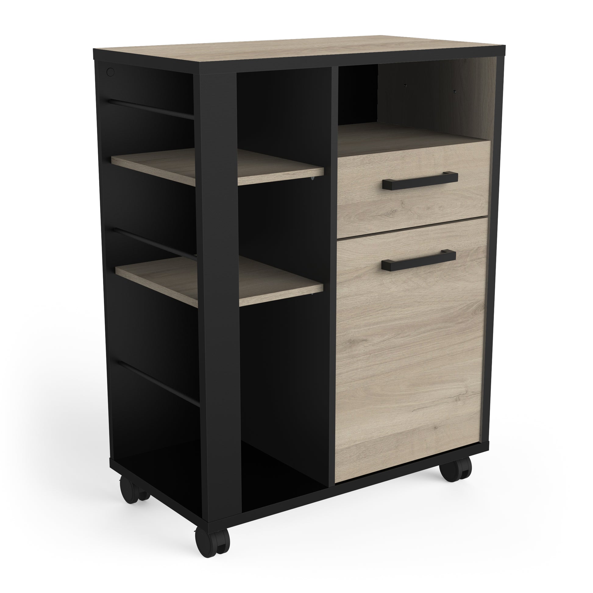 Cole Kitchen Pantry Storage Trolley - Kronberg Oak & Black - FurniComp