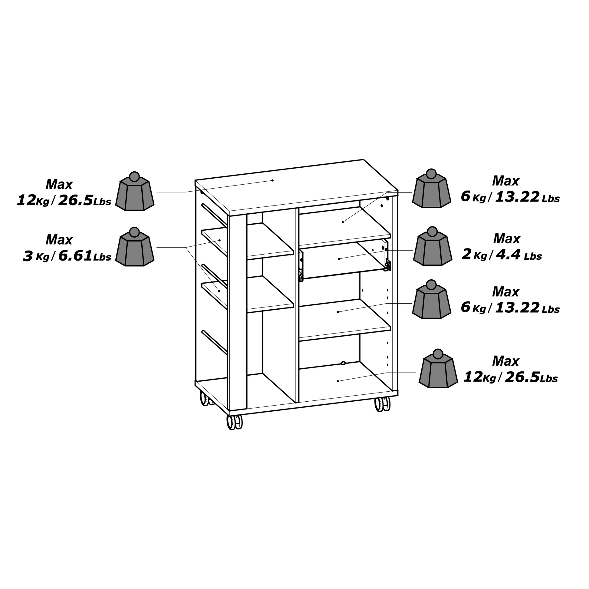 Cole Kitchen Pantry Storage Trolley - Kronberg Oak & Black - FurniComp