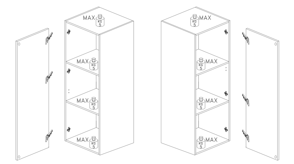 Combo 1 Door 29cm Multipurpose Wall Hung Tall Storage Unit - White Gloss COM-30-01 - FurniComp