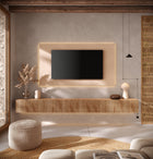 Combo Media Wall Entertainment Unit- Cashmere & Cadiz Oak COM-900210-CHK - FurniComp