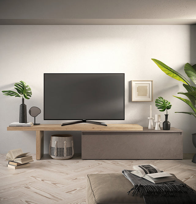 Combo Media Wall Entertainment Unit with Storage - Bronze & Cadiz Oak COM- 900156-BRK - FurniComp