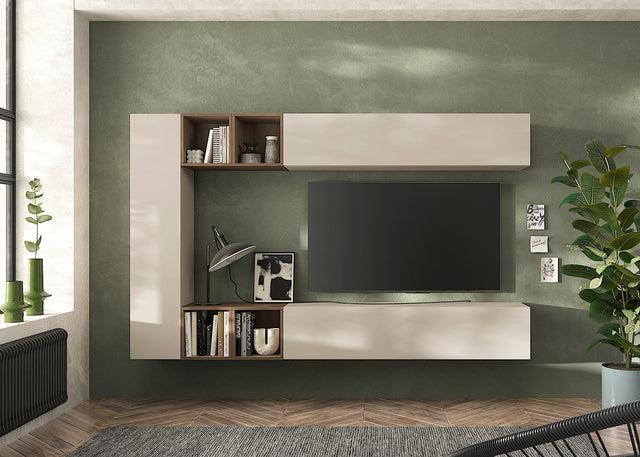 Combo Media Wall Entertainment Unit with Storage - Cashmere & Mercure Oak COM- 900134-CHMR - FurniComp