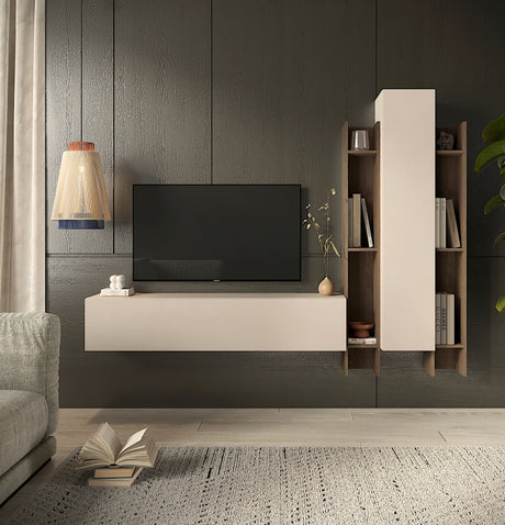 Combo Media Wall Entertainment Unit with Storage - Cashmere & Mercure Oak COM- 900157-CHMR - FurniComp