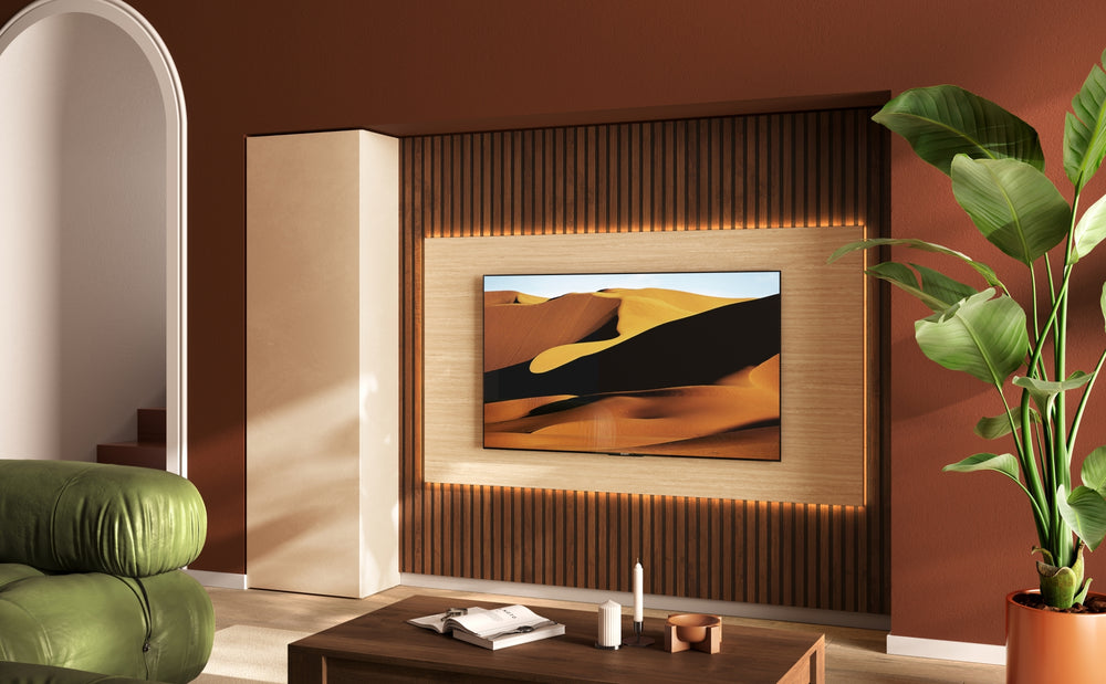 Combo Media Wall Entertainment Unit with Storage - Cashmere, Mercure Oak & Travertine Stone COM- 900226-CHMRTR - FurniComp
