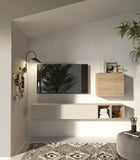 Combo Media Wall Entertainment Unit with Storage – Cashmere & Cadiz Oak COM- 900109-CHK - FurniComp