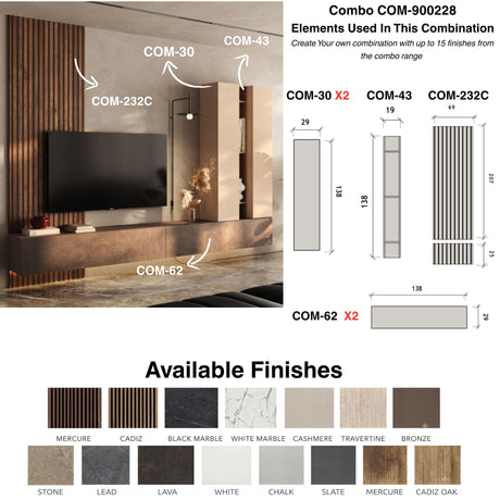 Combo Media Wall Entertainment Unit with Storage - Cashmere, Mercure Oak & Bronze COM- 900228-BRCHMR - FurniComp