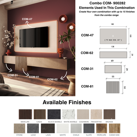 Combo Media Wall Entertainment Unit – Bronze, Cashmere & Mercure Oak COM- 900282-BRCHMR - FurniComp