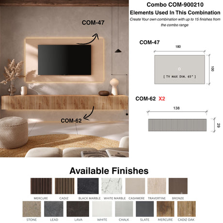 Combo Media Wall Entertainment Unit- Cashmere & Cadiz Oak COM-900210-CHK - FurniComp