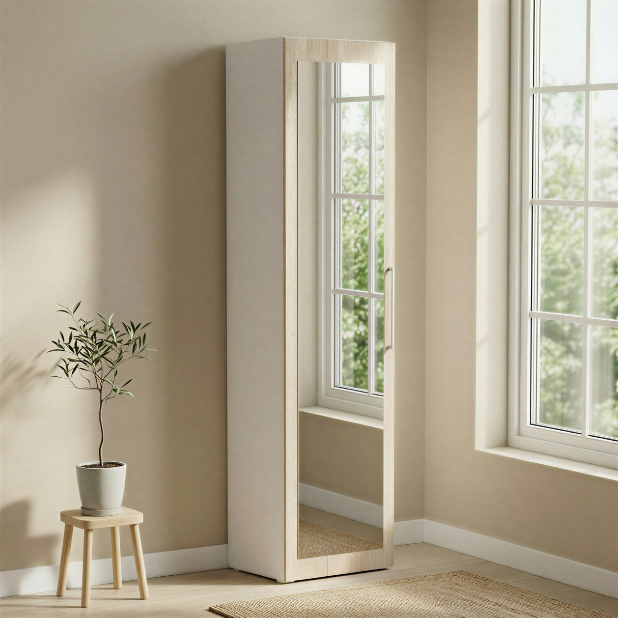 Connect Modular 1 Door White and Oak Mirrored Wardrobe 50x55x224cm CON-1DR-RWM - FurniComp