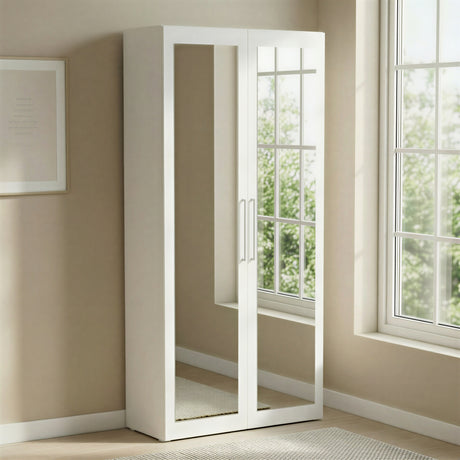 Connect Modular 2 Door White Full Mirrored Wardrobe 100x55x224cm CON-2DR-W2M - FurniComp