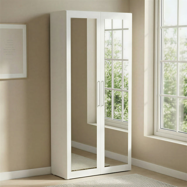 Connect Modular 2 Door White Full Mirrored Wardrobe 100x55x224cm CON-2DR-W2M - FurniComp