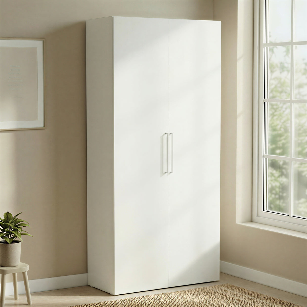 Connect Modular 2 Door White Wardrobe 100x55x224cm CON-2DR-W - FurniComp