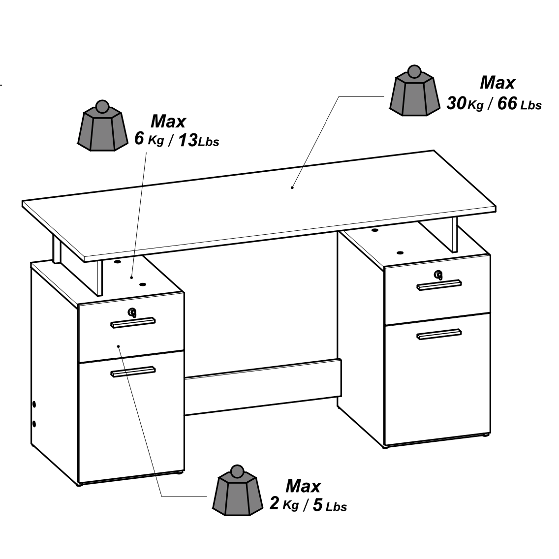 Corte Large White and Oak Office Desk with Hutch and Drawers - FurniComp