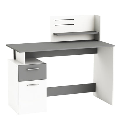 Corte Large White and Graphite Grey Office Desk with Hutch and Drawers - FurniComp