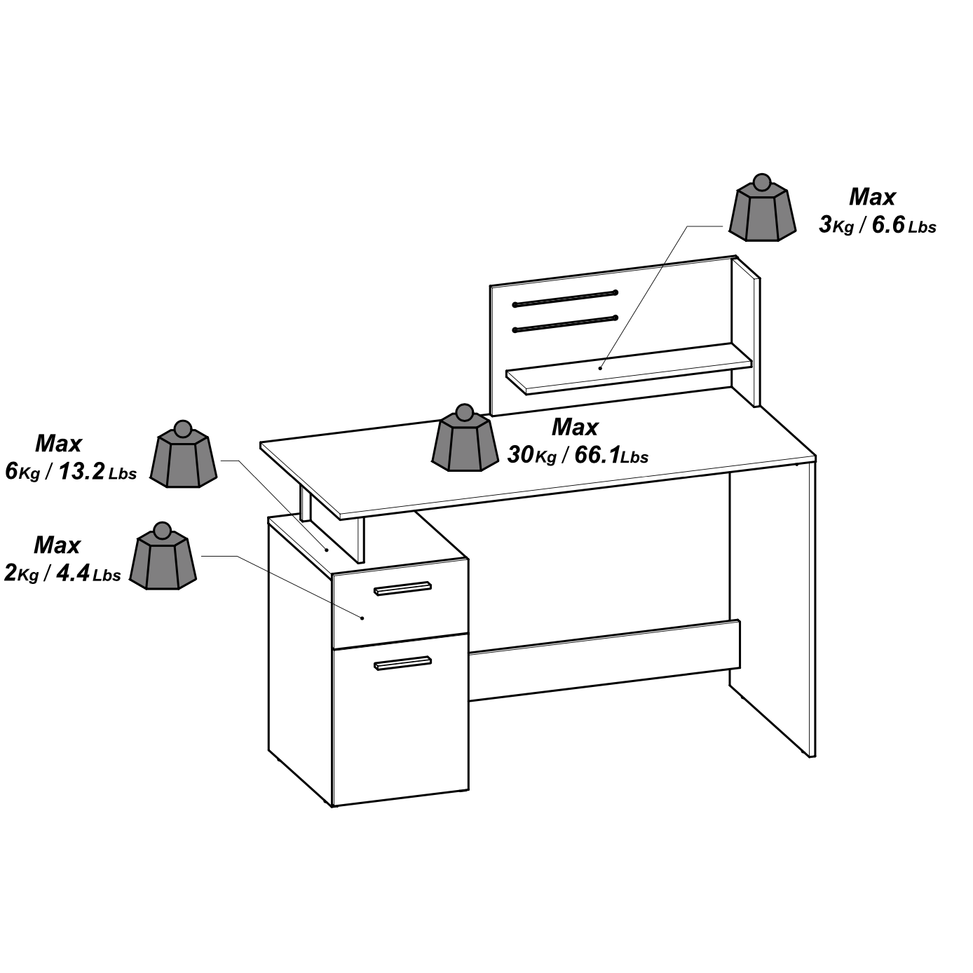 Corte Large White and Graphite Grey Office Desk with Hutch and Drawers - FurniComp