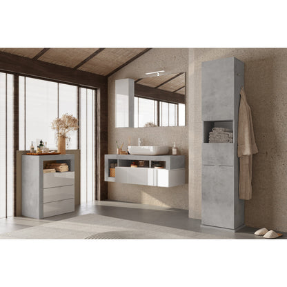 Selene 2 Door 1 Drawer Tall Concrete Grey Free-Standing Rotating Bathroom Cabinet - FurniComp