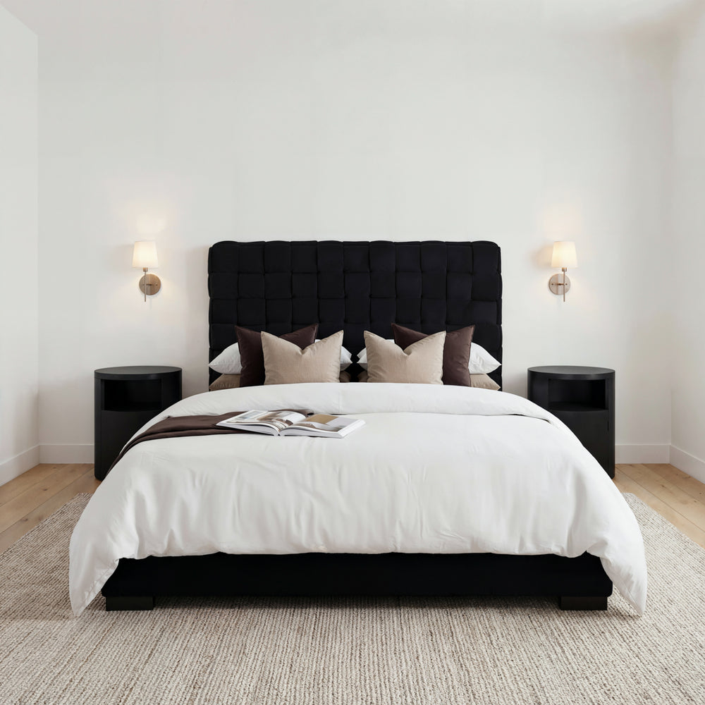 Dahlia Black Velvet Fabric Bed Frame - FurniComp