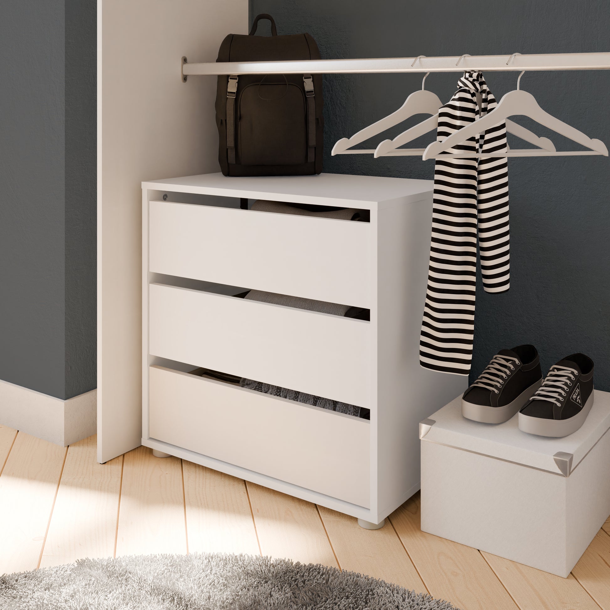 Dallas Universal 3 Drawers Matt White 60cm Internal Chest of Drawers for Wardrobes - FurniComp