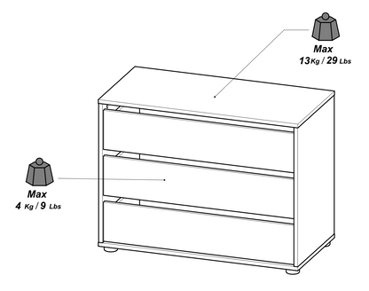 Dallas Universal 3 Drawers Matt White 80cm Large Internal Chest of Drawers for Wardrobes - FurniComp