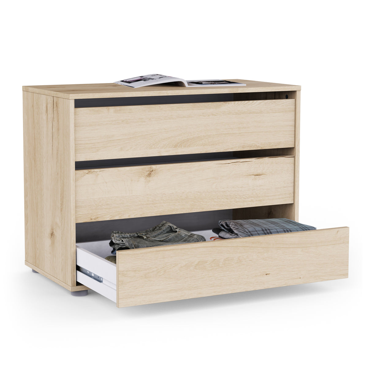 Dallas Universal 3 Drawers Royal Oak 80cm Large Internal Chest of Drawers for Wardrobes - FurniComp