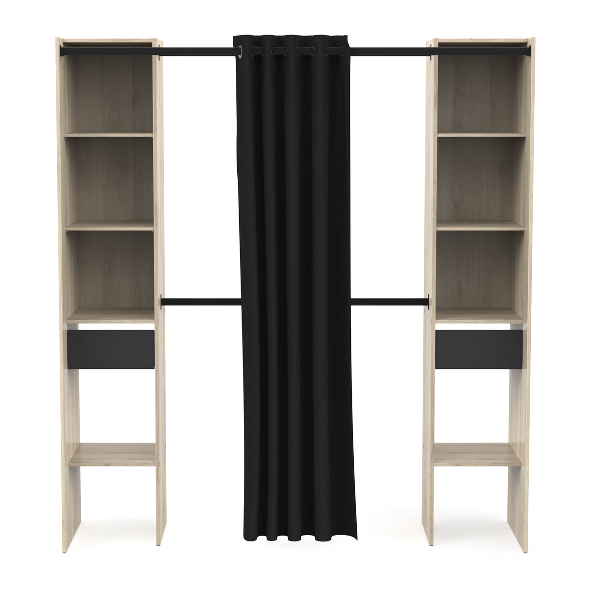 Dawn 2 Drawer Open Wardrobe with Textile Curtain - Black & Oak - FurniComp