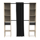 Dawn 2 Drawer Open Wardrobe with Textile Curtain - Black & Oak - FurniComp