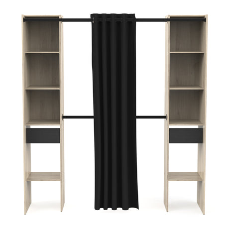 Dawn 2 Drawer Open Wardrobe with Textile Curtain - Black & Oak - FurniComp