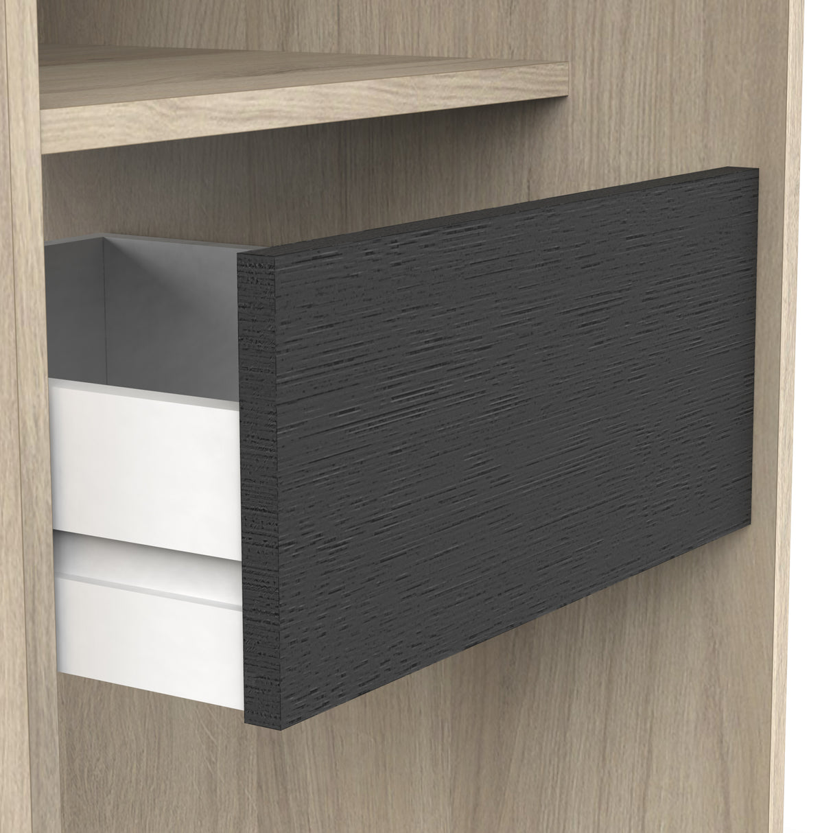 Dawn 2 Drawer Open Wardrobe with Textile Curtain - Black & Oak - FurniComp
