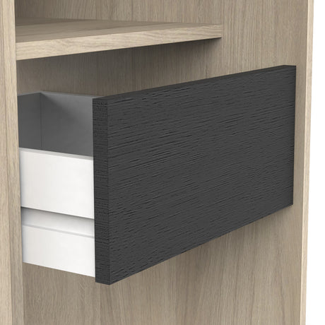 Dawn 2 Drawer Open Wardrobe with Textile Curtain - Black & Oak - FurniComp
