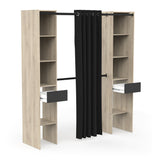 Dawn 2 Drawer Open Wardrobe with Textile Curtain - Black & Oak - FurniComp