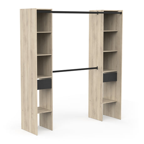 Dawn 2 Drawer Open Wardrobe with Textile Curtain - Black & Oak - FurniComp