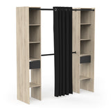 Dawn 2 Drawer Open Wardrobe with Textile Curtain - Black & Oak - FurniComp