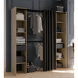 Dawn 2 Drawer Open Wardrobe with Textile Curtain - Black & Oak - FurniComp