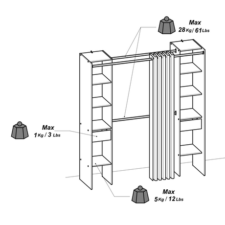 Dawn 2 Drawer Open Wardrobe with Textile Curtain - Black & Oak - FurniComp