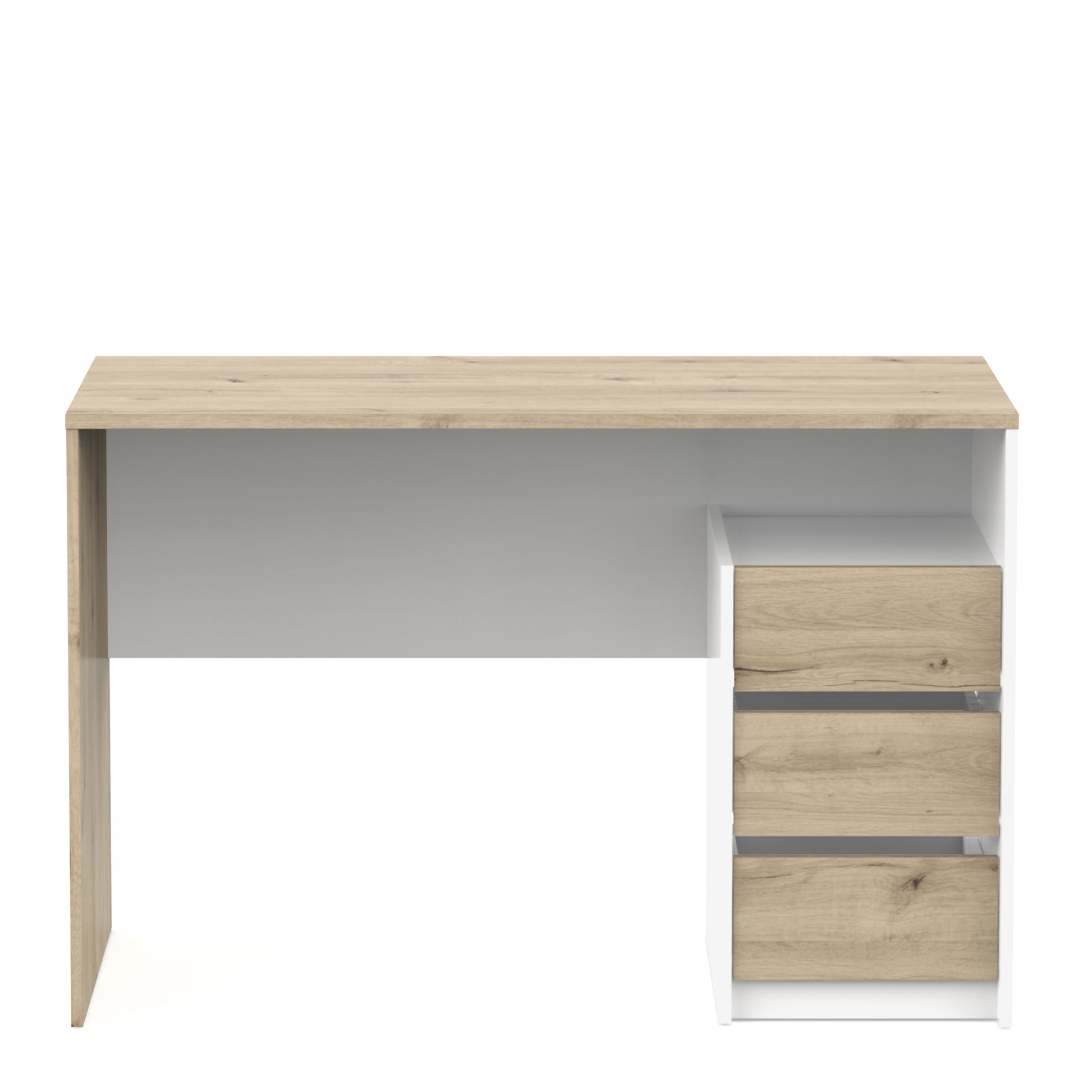 Detroit White and Artisan Oak 3 Drawer Office Desk Study Table - FurniComp