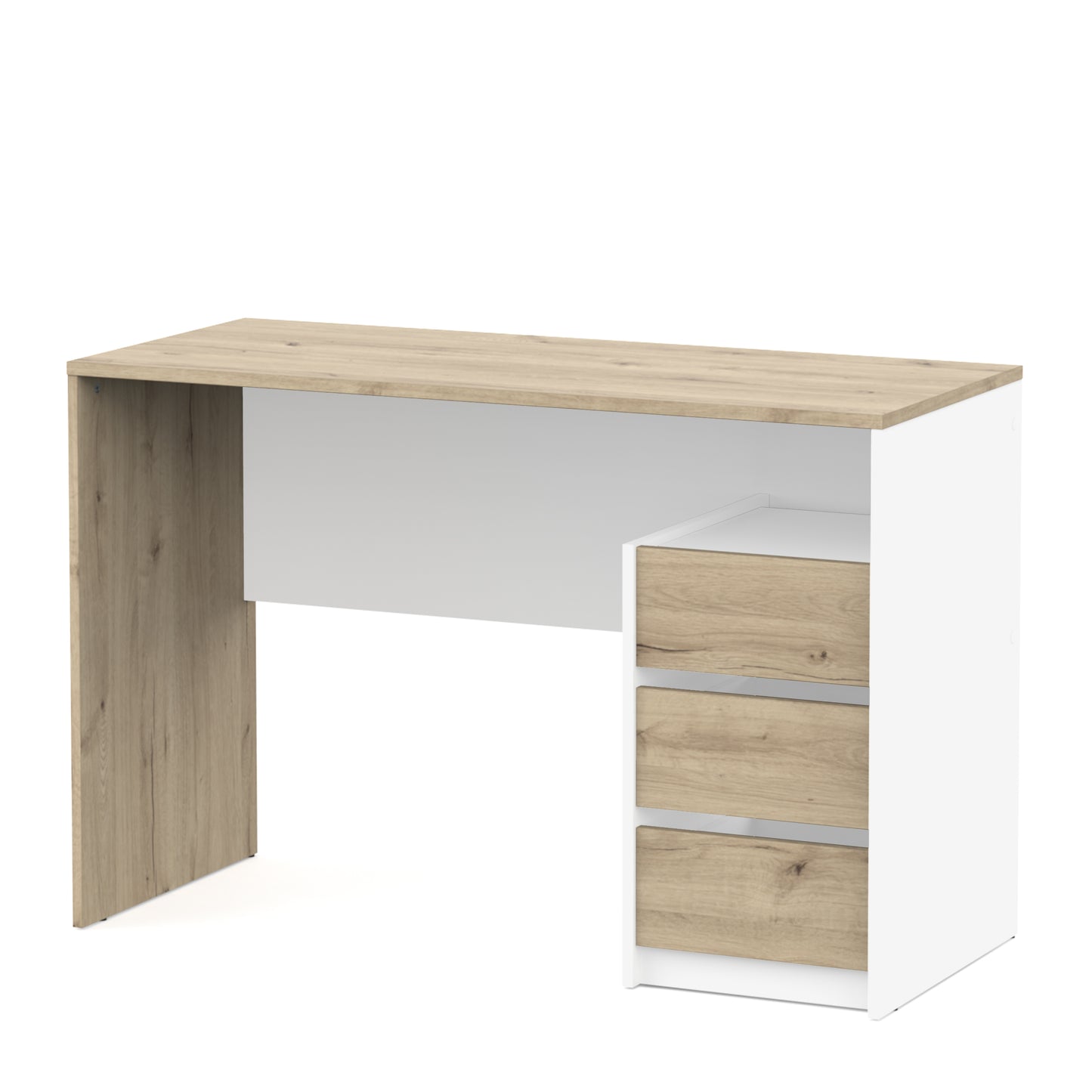 Detroit White and Artisan Oak 3 Drawer Office Desk Study Table - FurniComp