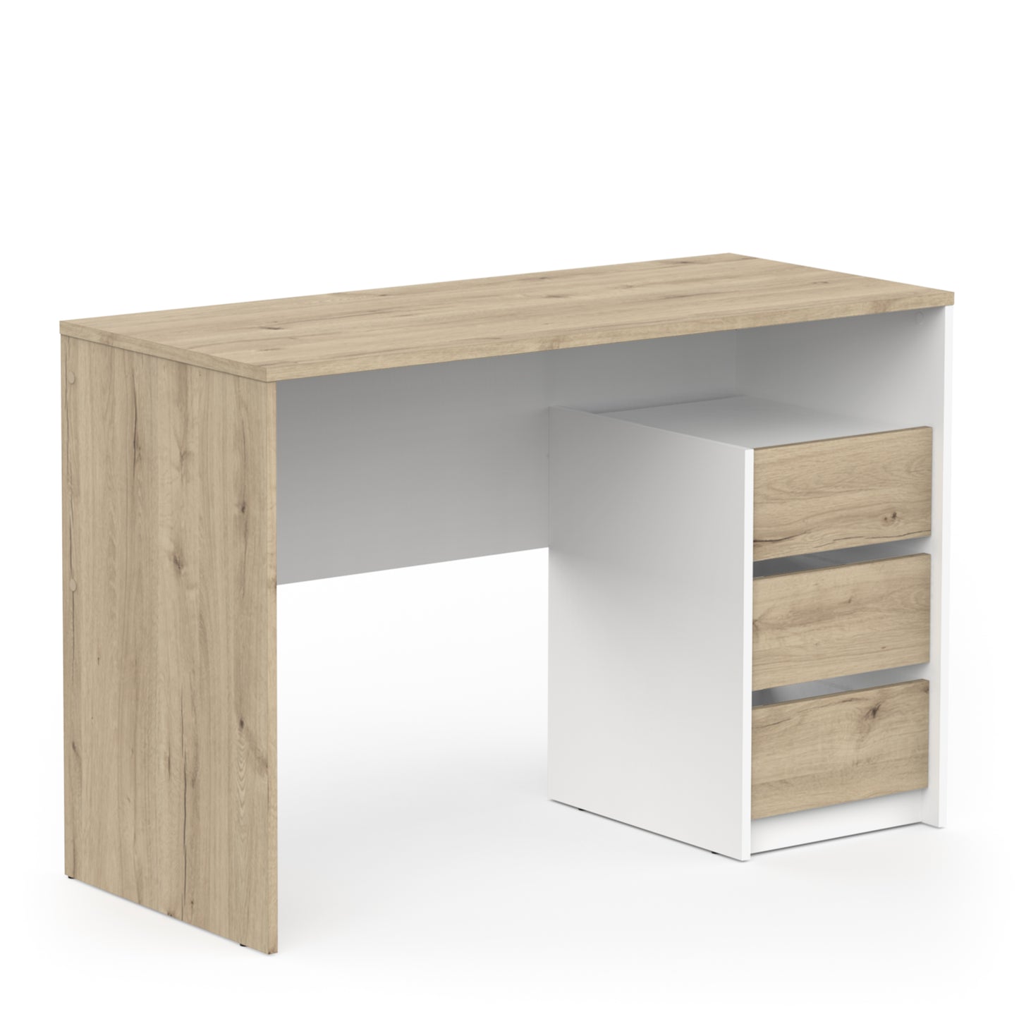 Detroit White and Artisan Oak 3 Drawer Office Desk Study Table - FurniComp