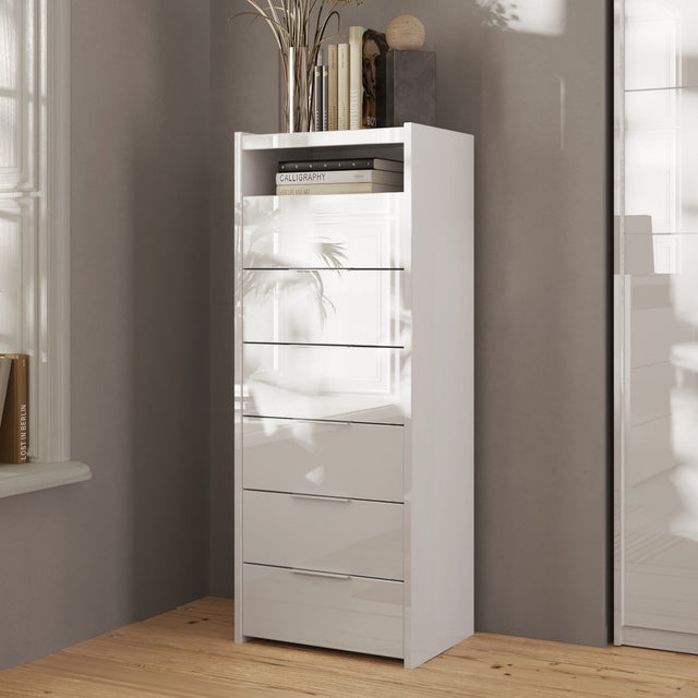 Dune 6 Drawer 50cm Tall Chest of Drawers - White High Gloss - FurniComp