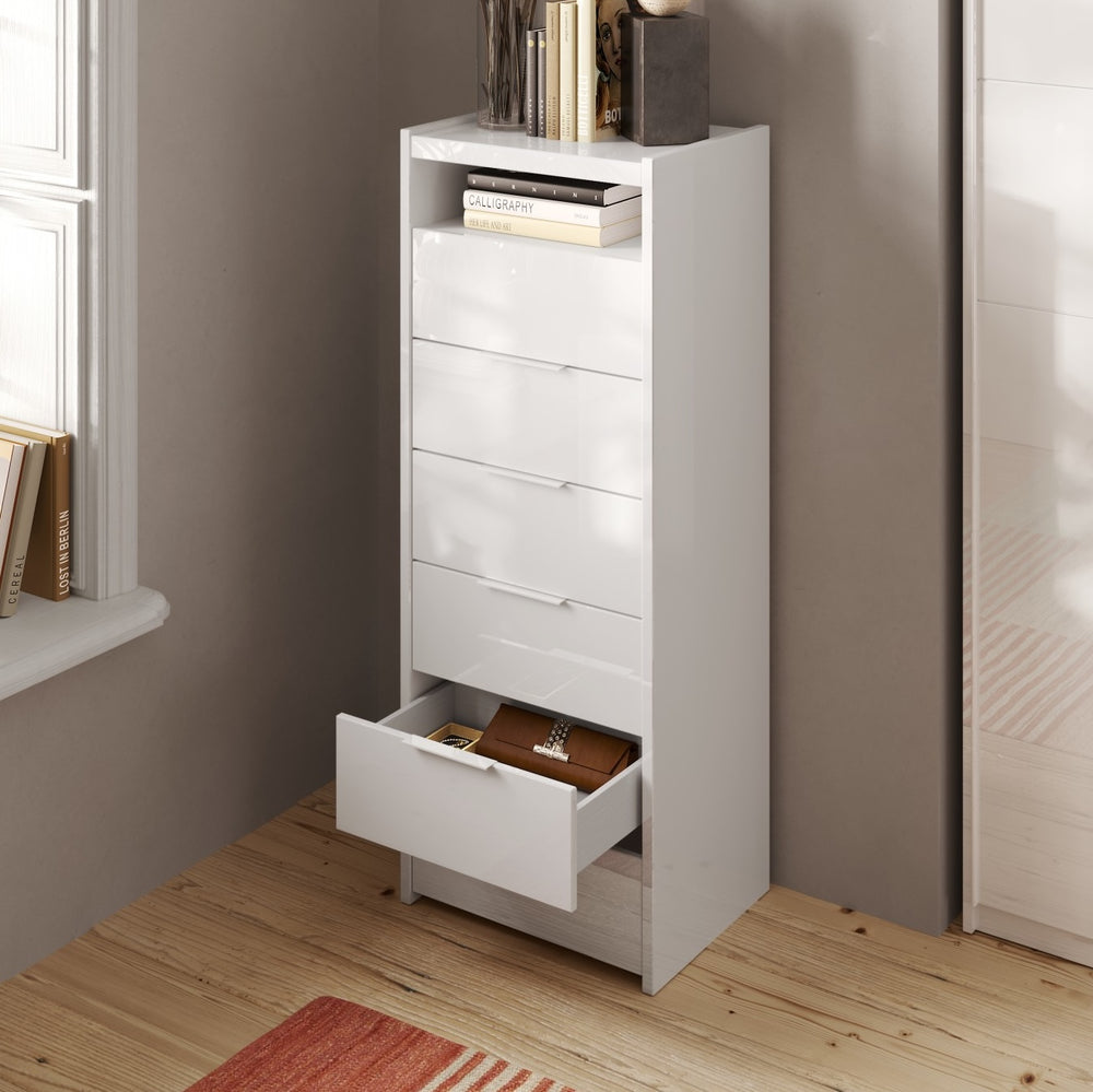 Dune 6 Drawer 50cm Tall Chest of Drawers - White High Gloss - FurniComp