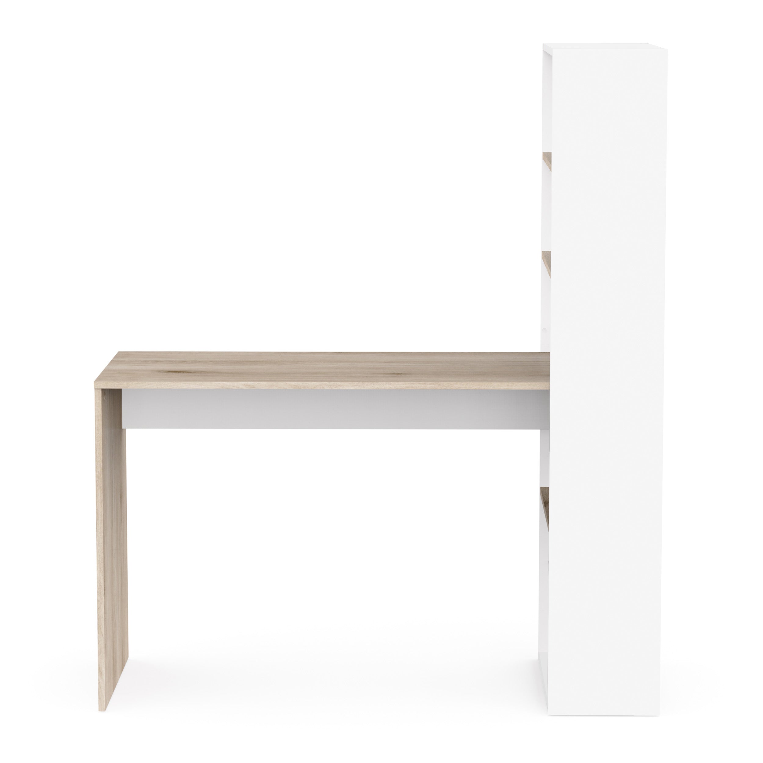 Echo Corner Office Desk with Bookcase - Matt White & Oak - FurniComp