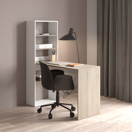 Echo Corner Office Desk with Bookcase - Matt White & Oak - FurniComp